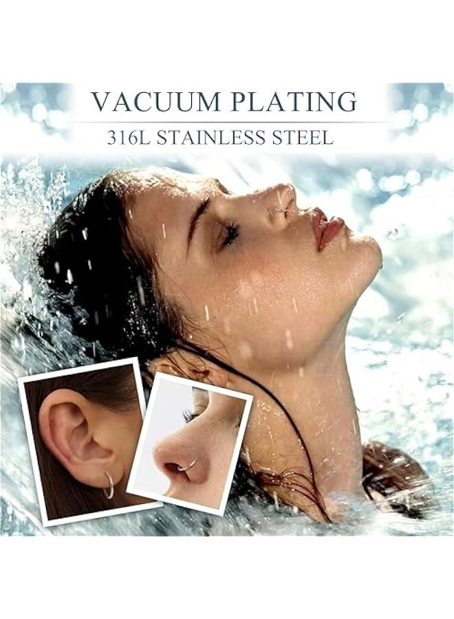 8 Pcs 16G 316L Surgical Steel Nose Rings Hoops Septum Rings Lip Rings Hypoallergenic Nose Clicker Ring Tragus Helix Cartilage Daith Rook Sleeper Earring Body Piercing Jewerly for Women Men - Image 3